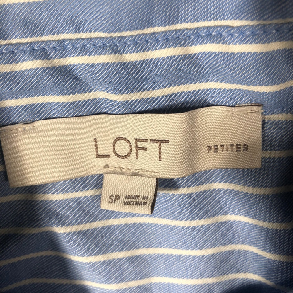LOFT Striped Button Down Shirt Womens Small Blue White Long Sleeve 600727 - Picture 2 of 16